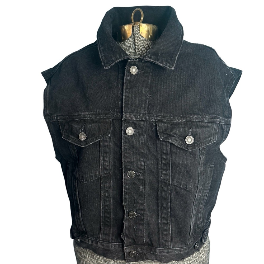 Agolde Charli Jagged Distressed Cropped Denim Black‎ Vest Men's Small UNISEX